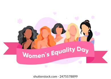 Banner, poster Women's Equality Day. Beautiful girl diversity. On a white background