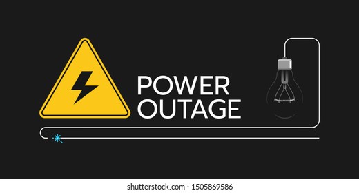 The Banner Of A Power Cut With A Warning Sign And A Bulb These Are On The Solid Black Background.