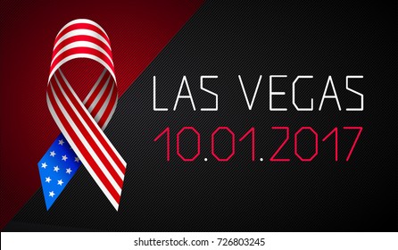 Banner pray for Las Vegas. Support for the victims of shooting in Nevada United States October 2017. USA flag on black background