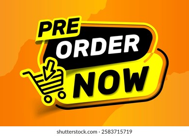 Banner Pre order now isolated on yellow background, order now template element vector for advertising, social media, web banner.