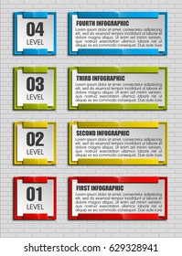 Banner presentation, vector ribbon information. Graphic composition business presentations. Four glossy banners strip your annotations. Four color sticker banner for registration of proposals ribbon