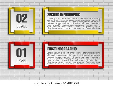 Banner presentation, vector ribbon information. Graphic composition business presentations. Four glossy banners strip your annotations. Four color sticker banner for registration of proposals ribbon