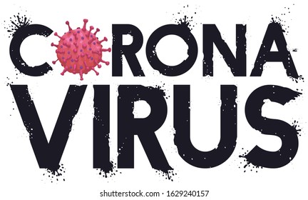 Banner presenting the Coronavirus with eroded letters and ink splashes like spreads promoting prevention against this contagious infection.