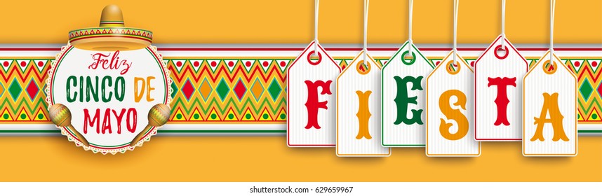 Banner with price stickers, mexican ornaments and colored emblem Eps 10 vector file.