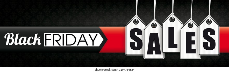 Banner with price stickers and the text Black Friday Sales. Eps 10 vector file.