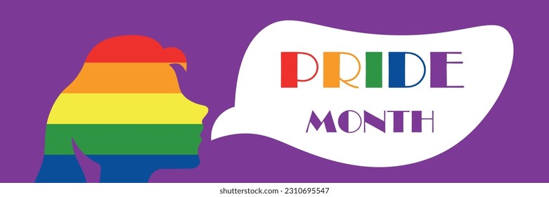 Cartel del Mes del Orgullo con silueta arco iris de cabeza de mujer
