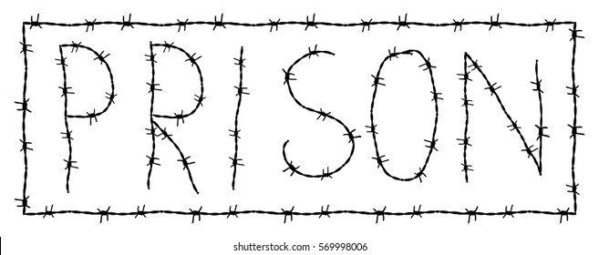 Banner Prison Barbed Wire.vector Letters Text