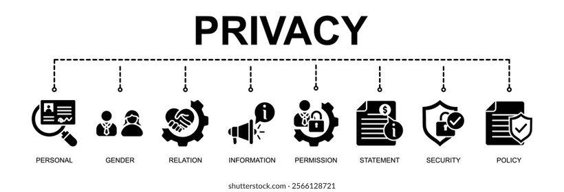  Banner of privacy vector illustration concept with 8 icons
