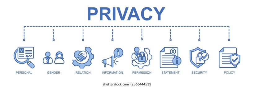  Banner of privacy vector illustration concept with 8 icons
