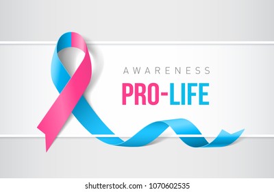 Banner with PRO-LIFE Awareness Realistic Ribbon. Design Template for Websites Magazines