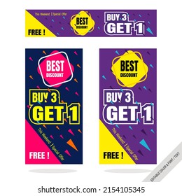 Banner promotion ads, header Background, buy get 1 sale template vector design
