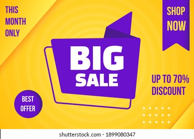 Banner promotion marketing material with month big sale tag. Invitation poster template to shop now with up to 75 percent price reduction discount and use best commercial offer vector illustration