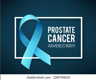 Banner for Prostate cancer awareness month in nowember. Poster with realistic blue ribbon. Design template for poster. Vector illustration.