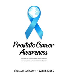 Banner for Prostate cancer awareness month in nowember. Poster with realistic blue ribbon. Design template for poster. Vector illustration. - Vector 