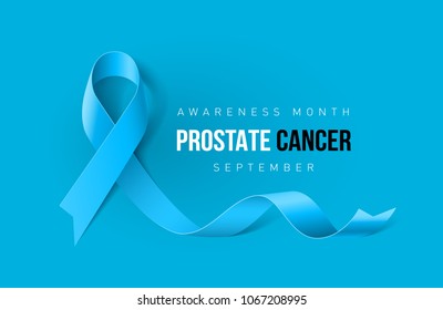 Banner with Prostate Cancer Awareness Realistic Light-Blue Ribbon. Design Template for Info-graphics or Websites Magazines on Blue Background