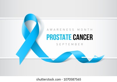 Banner with Prostate Cancer Awareness Realistic Light-Blue Ribbon. Design Template for Websites Magazines