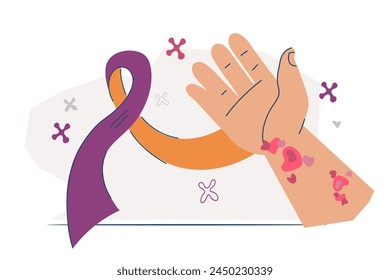 Banner for Psoriasis Skin Disease Awareness Day with the designated symbol, flat vector illustration isolated on white background. Psoriasis symbol represents support and education about psoriasis.