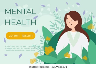 banner psychological health, psychology, plants, calming, meditation, example text  