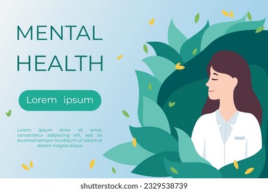 banner psychological health, psychology, plants, calming, meditation, example text  