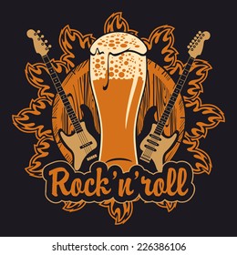 banner for the pub with live music with a beer keg and guitars