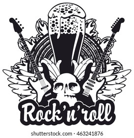 Banner for the pub with live music and electric guitar and human skull