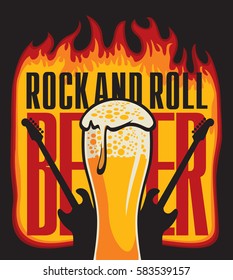 banner for the pub with live music with a glass of beer and guitar in Fire
