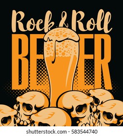 banner for the pub with live music with a glass beer and human skulls