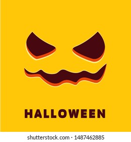 Banner with pumpkin face. Evil carved grimace, mouth and eyes. Halloween Banner design template.