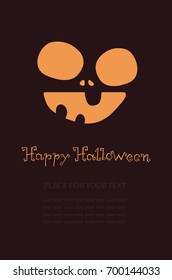 Banner with pumpkin, Terrible character in a hat for holiday. Glowing muzzle on a dark background. Flyer or invitation template for Halloween party. Vector illustration.