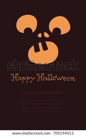 Banner with pumpkin, Terrible character in a hat for holiday. Glowing muzzle on a dark background. Flyer or invitation template for Halloween party. Vector illustration.