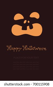 Banner with pumpkin, Terrible character for holiday. Glowing muzzle on a dark background. Flyer or invitation template for Halloween party. Vector illustration.
