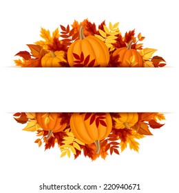 Banner with pumpkins and colorful autumn leaves. Vector eps-10.
