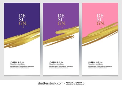 banner purple, gold, pinkdesign, brush Modern abstract covers set. Cool gradient shapes, Usable for banner, cover, and web, cover header background for website design, Social Media, eps 10