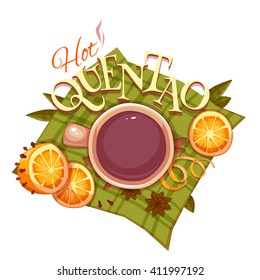 Banner with quentao and orange for Brazil june party. Vector illustration.