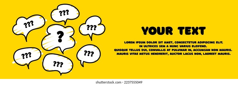 Banner with question what, how, why, what and where. Business web banner. Place for your text. Ask and question mark sign. Communication inclusion people concept. Vector illustration.