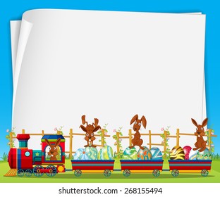 Banner with rabbits and train background