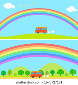 Banner of the rainbow and a cute bus