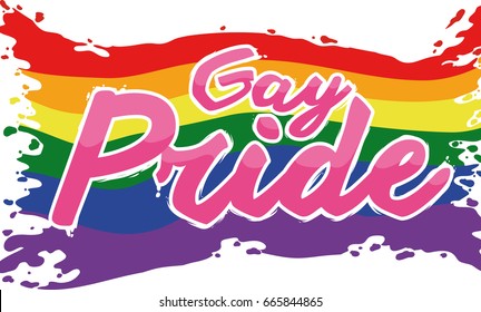 Banner with rainbow flag colors splashed in a brushstroke design for Gay Pride.