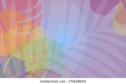 Banner with rainbow tropical palm leaves. Vector image of leaves. Copy space. Rainbow leaves as symbol of LGBT