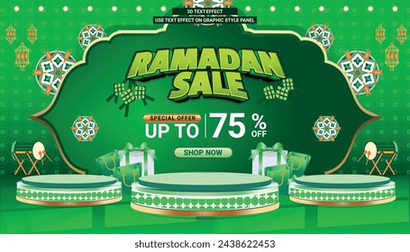 Banner Ramadan mubarak sale green 3d text editable social media background 5