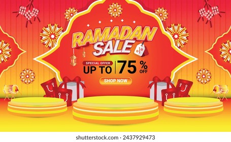 Banner Ramadan mubarak sale orange 3d text editable social media background 6