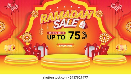 Banner Ramadan mubarak sale orange 3d text editable social media background