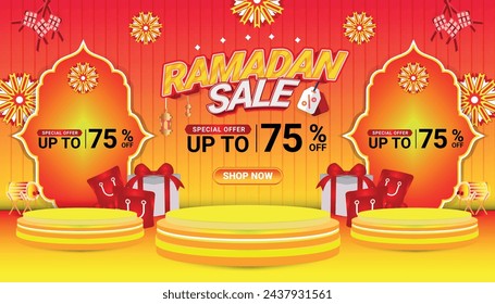 Banner Ramadan mubarak sale orange 3d text editable social media background 10
