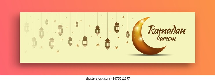 Banner for Ramadan Preparation with a Shining Moon Design, lanterns and stars