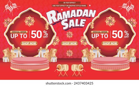 Banner Ramadan sale mubarak festival 3d text editable social media background 7
