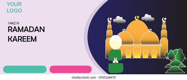 banner Ramadan  in the years 2021. Islamic moment , mosque and human happy. It make pamphlet, background, banner, web