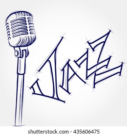 banner reading jazz and vintage microphone
