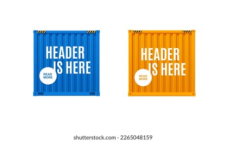 Banner Realistic Detailed 3d Different Color Container Set Isolated on a White Background. Vector illustration of Banners