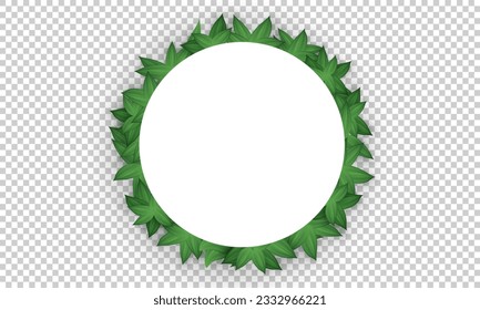 Cartel con un patrón realista de hojas verdes y espacio blanco en blanco en círculo para texto. Afiche botánico con marco redondo con ramas. Papel de pared orgánico con marco con hierbas, follaje y espacio de copia. 