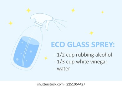 Banner recipe eco friendly home cleaning product. Cute kawaii drawing in flat style.